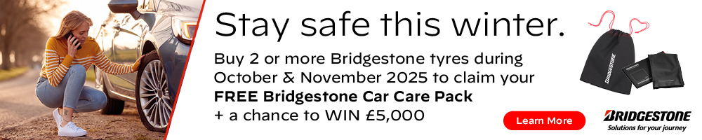 Buy 2 or more Bridgestone tyres during October & November 2025 to claim your Free Bridgestone Car Care Pack + a chance to win £5,000